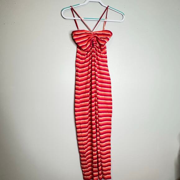 L*Space Ellery Striped Rib Dress Red Adjustable Strap Cutout Women Medium NWT - Picture 2 of 8